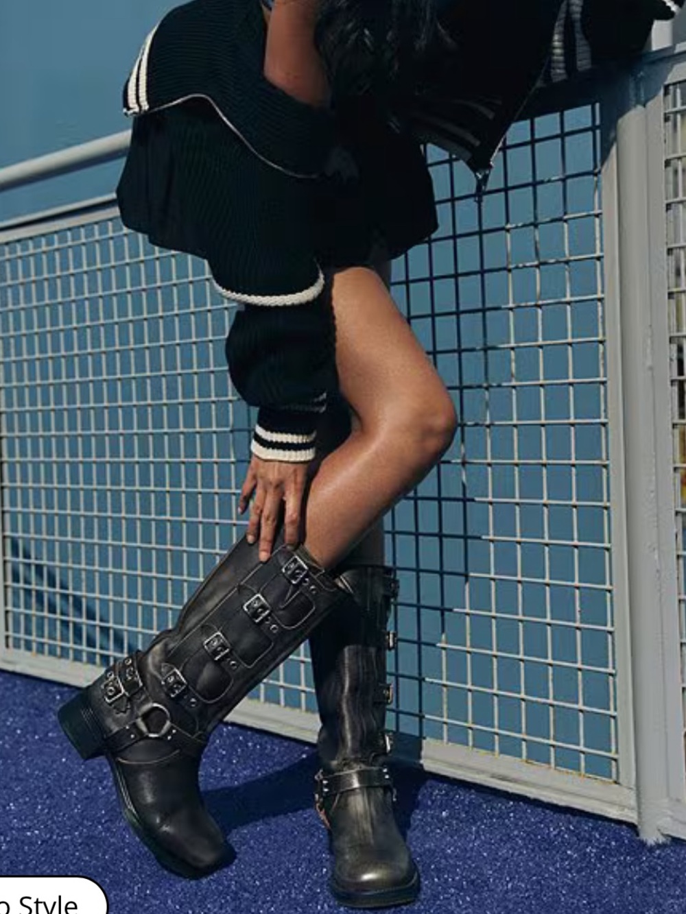 Steve Madden - Rocky Distressed Leather Buckle Hardware Tall Moto Engineer Boots - Picture 7 of 12